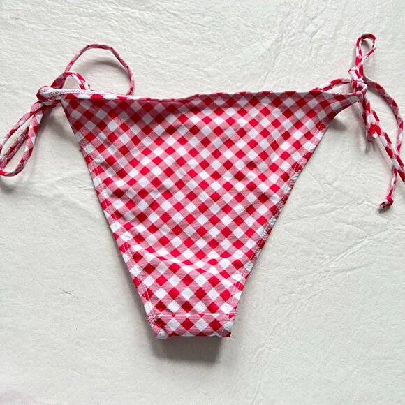 Betty Jade bikini bottoms Large red white gingham side tie plaid swimsuit string - Picture 2 of 3